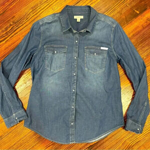 Vintage Calvin Klein Women’s Western Denim Snap Button Down Shirt Size Large